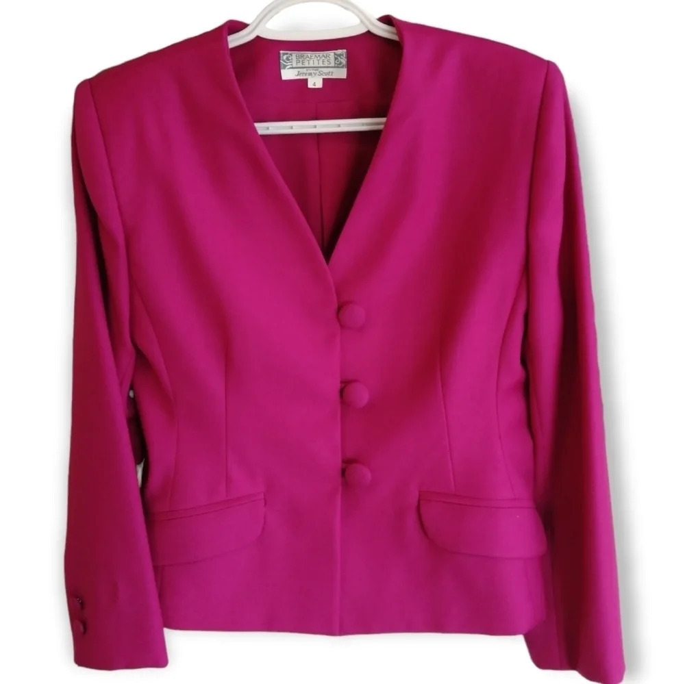 Vintage Braemar by Jeremy Scott Virgin Wool Pink Single Breasted Blazer 4 Petite